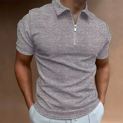 Summer Casual Slim Short Sleeve Zipper Stripe Lapel