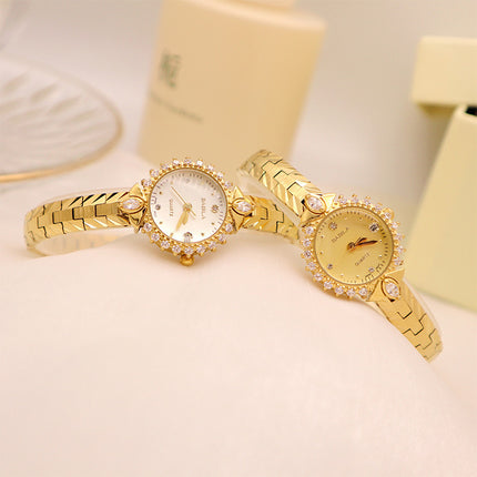 Exquisite Vintage Jewelry High Sense Precision 5A Diamond Embossed Bracelet Temperament Quartz Small Golden Watch Wholesale