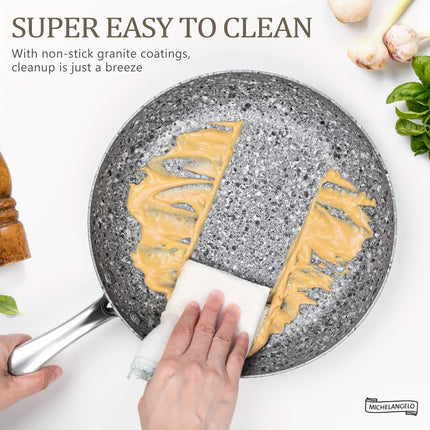 Stone Cookware Set 10 Piece, Ultra Nonstick Pots and Pans Set with Stone-Derived Coating for Kitchen, Granite - 10 Piece