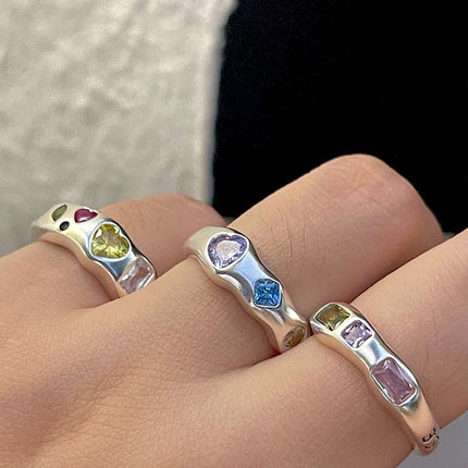 Sweet And Edgy Colorful Zircon-inlaid Adjustable Open Ring