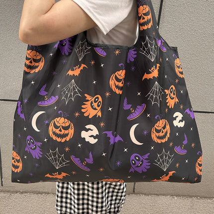 Black Goth Halloween Pumpkin Large Capacity Foldable Tote Bag