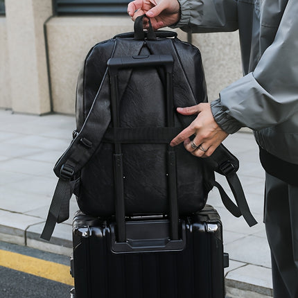 Men's Vintage PU Large Capacity Multi-Pocket Backpack, Casual Commuter Travel Backpack