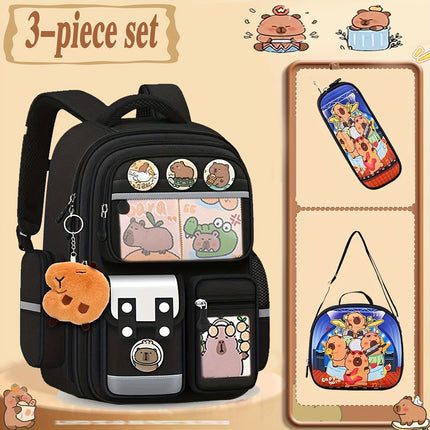 Kabbalah Three-Piece Set Backpack - Includes Lunch Box, Pencil Case, Fashionable Capybara