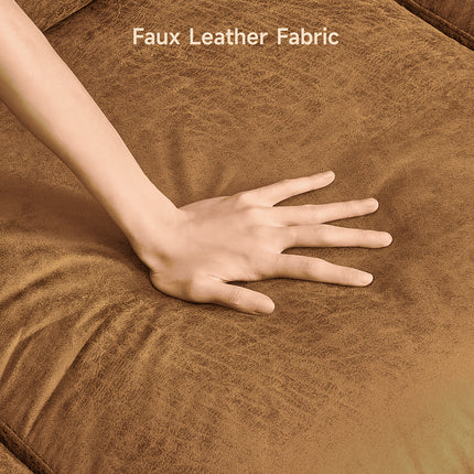 Leather Sofa  Nailhead Trim Deep Seat Rolled Arms 3 Seater, Brown, ONBRILL, Pre-assembled for Various Room Types