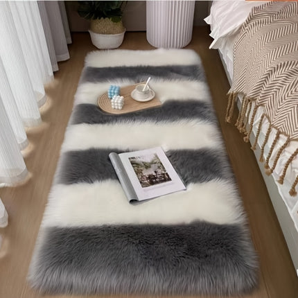 Long Plush Color Block Mat, Luxurious Soft Faux Fur Mat, Fluffy and Cozy,