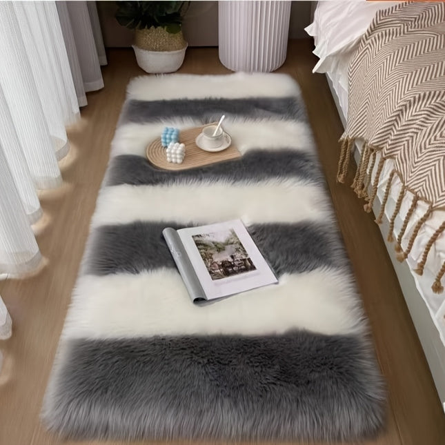 Long Plush Color Block Mat, Luxurious Soft Faux Fur Mat, Fluffy and Cozy,