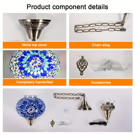Turkish Moroccan Mosaic pendant ceiling lamp, lamp fixture with 6.1 meter or so rope and chain