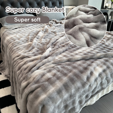 Super Soft Bubble Faux Rabbit Fur Blanket, Machine Washable, All-Season, Heavyweight Winter Blanket