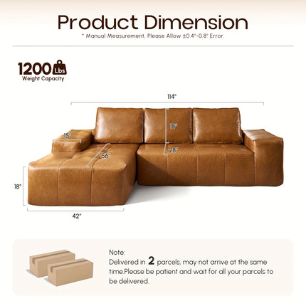 Modern Couch, L-Shaped Sectional Sofa, Oversized Modular Boneless Design with Lounge