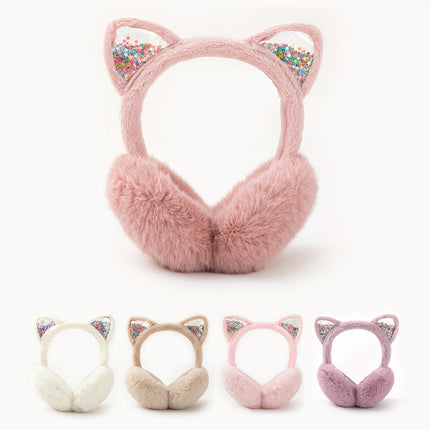 Cat Ear Headphones - Soft, Plush Faux Fur Ear Warmers with Sparkly Ears=