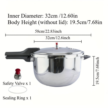 28cm/ 30cm/ 32cm Stainless Steel Pressure Cooker - Heat-Resistant Handle & Safety Valve