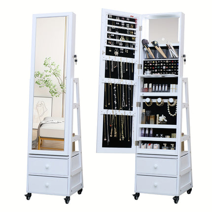 LED, Full Length Mirror Large Capacity Jewelry Organizer Armoire, Lockable Floor Standing Mirror