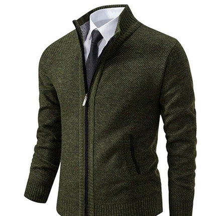 Men's Solid Color Stand Collar Cardigan Sweaters Coat