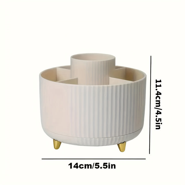 360° Rotating Makeup Organizer - 1pc Plastic Cosmetic Storage with 5 Compartments