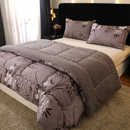 1pc Luxury Dark Grey Purple Floral Bedspread