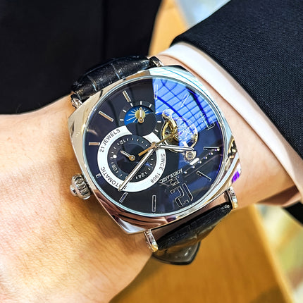 Elegant Men's Mechanical Watch - Retro Square Dial, Skeleton Design, Alloy Case