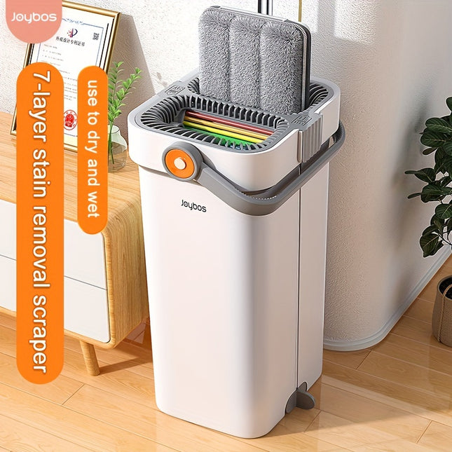 Household Mop And Bucket Set, Rainbow Hands-Free Flat Mop And Bucket System, Mop for Floor Cleaning And Wall Cleaning, Wet And Dry Dual-Use, Save Time And Effort, with 4 Reusable Original Mops