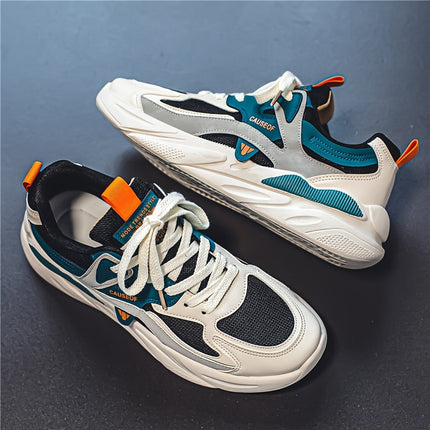Men's Vintage Colour Block Chunky Shoes, Comfy Non Slip Durable Lace Up Soft Sole Sneakers