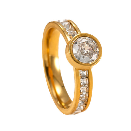 Stylish Stainless Steel Ring With A Welded Plate Set With Round Zirconia