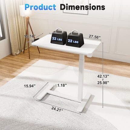 Adjustable Bedside Table Office Table, Pneumatic Computer Workstation With 4-Wheel Rolling