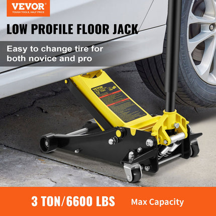 VEVOR Low Profile Floor Jack 3 Ton Heavy Duty Steel Dual Piston Rapid Pump