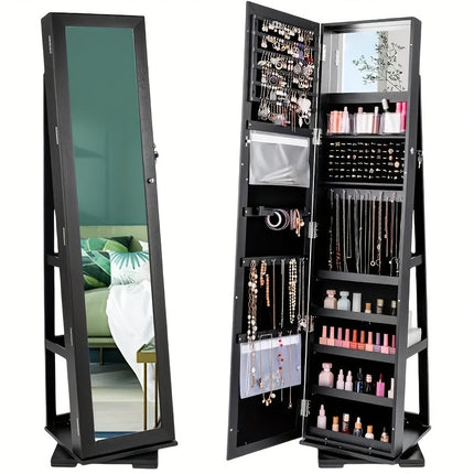 1pc 360° Rotation With Full-length Mirror Storage Cabinet