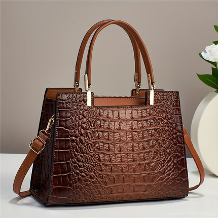 Small Handbag For Women, Stylish Crocodile Pattern Tote Bag, Color Contrast Crossbody Bag