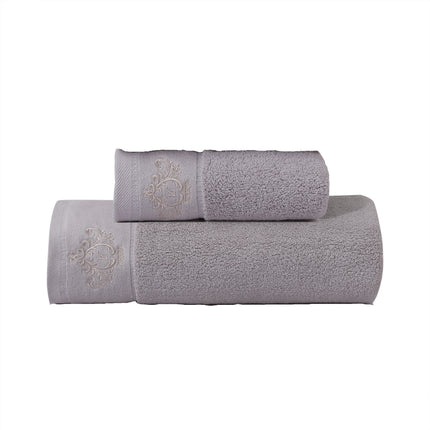 1pc Premium Embroidered Crown Towel - Soft, Absorbent, Non-Fade Cotton Material in Beige & White