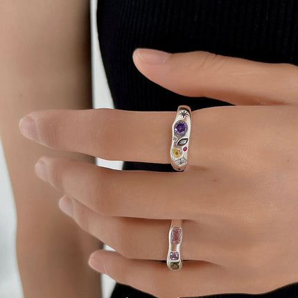 Sweet And Edgy Colorful Zircon-inlaid Adjustable Open Ring