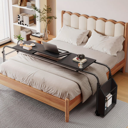 Adjustable Height Mobile Bed Desk with Wheels, 60.6-84.2 Inches Overbed Table,