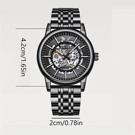 Men'S Luxury Mechanical Watch with Automatic Movement - Elegant Black Dial & Stainless Steel Strap