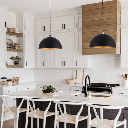 Chandelier - 39.88cm Black & Golden Finish, 199.9cm Cord for Kitchen Island, Bedroom, Hallway, Bar