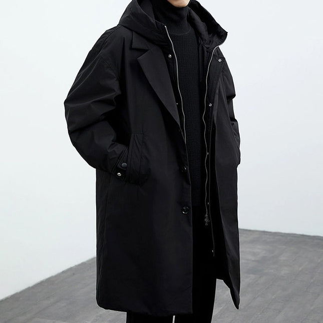 Coat Coat Men's False Two Pieces Hooded Mid-length Trench Coat