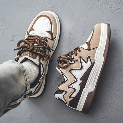 Men's Heavy-Duty Thick-Sole Sneakers Round Toe Low-Top Lace-Up Skate Shoes Suitable
