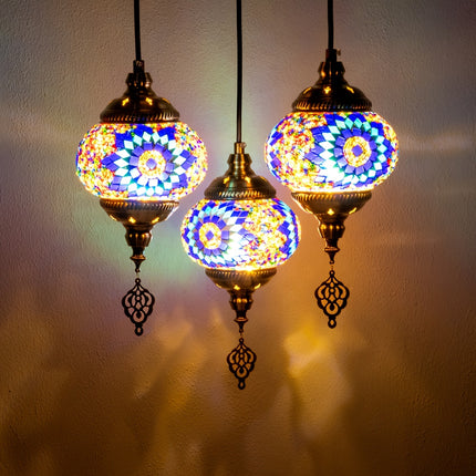 Turkish-moroccan Mosaic three-head ceiling lamp, E27 lamp holder, handmade glass