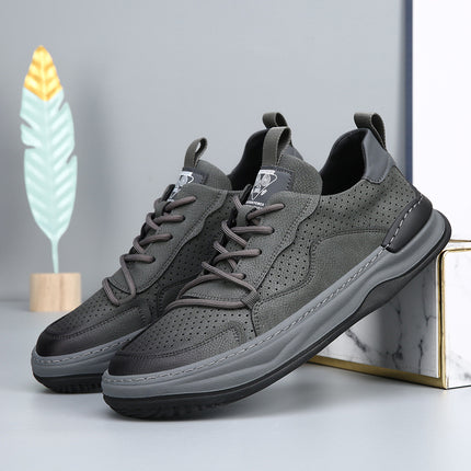 Men'S White Perforated Casual Sneakers - Breathable Low-Top Lace-Up Shoes with Round Toe,