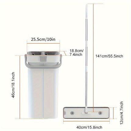 1set Stainless Steel Flat Floor Mop and Bucket Set with Microfiber Mop Head, Plastic Mop