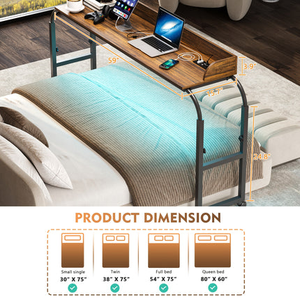 Modern LED Overbed Table with Charging Station & Smart Sensor