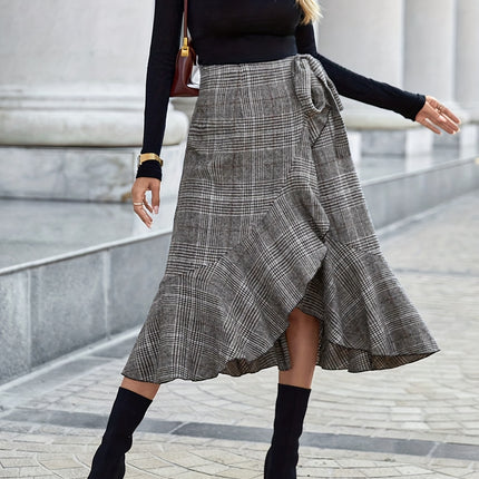 Women's A-Line Umbrella Skirt with Texture, Tie Detail, Ruffle Hem, Asymmetric Hem