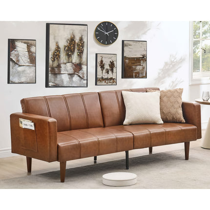 Sofa Bed with Space-Saving Foldable Design - Modern Brown Futon Couch, Sturdy Metal Frame