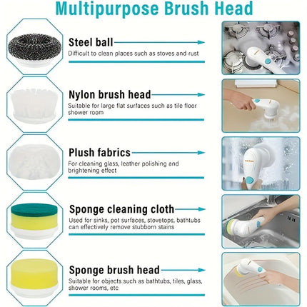 Electric Rotary Scrubber, Cordless Handheld Cleaning Brush With 5 Replaceable Brush Heads