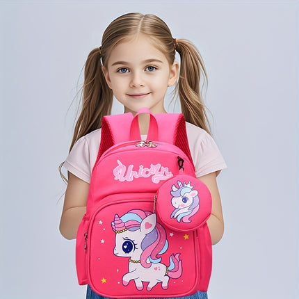 Cute Print Girls' Kindergarten Backpack - Lightweight Durable School Bag with Adjustable Straps & Zipper