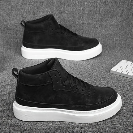 Men'S High-Top Casual Street Sneakers - Solid Color Design, Breathable Lace-Up Skate Shoes with EVA Sole