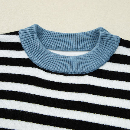 Color black Striped Panels Colorblock Sleeve Chic Sweater