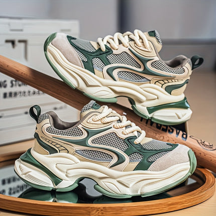Men's Chunky Height-Increasing Sneakers - Thick Platform Lace-Up Shoes with Breathablee