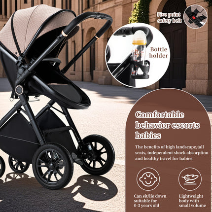 Complete Set of a 3-In-1 Stroller, Buggy, And Baby Bed with a One-Click Folding Feature, Designed for Newborns