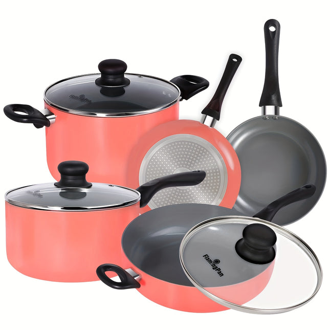 8-Piece Nonstick Pots And Pans Sets, Kitchen Cookware With Ceramic Coating, Dishwasher Safe,