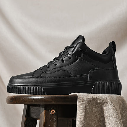 Men's Trendy Solid Ankle Skate Shoes, Wear-resistant Non Slip Lace-up Casual Sneakers For Outdoor