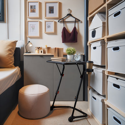 Adjustable Height Bedside Table with Tilt Function – Modern Black Folding Desk for Reading