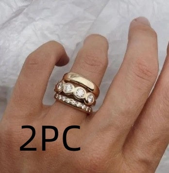 Light Luxury Antique Style Micro-inlaid Zircon Rhinestone Ring 3 Combinations High Sense